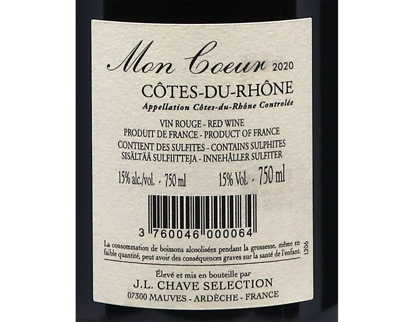 Côtes-du-Rhône, Mon Coeur, Selection, Jean-Louis Chave 2020V2