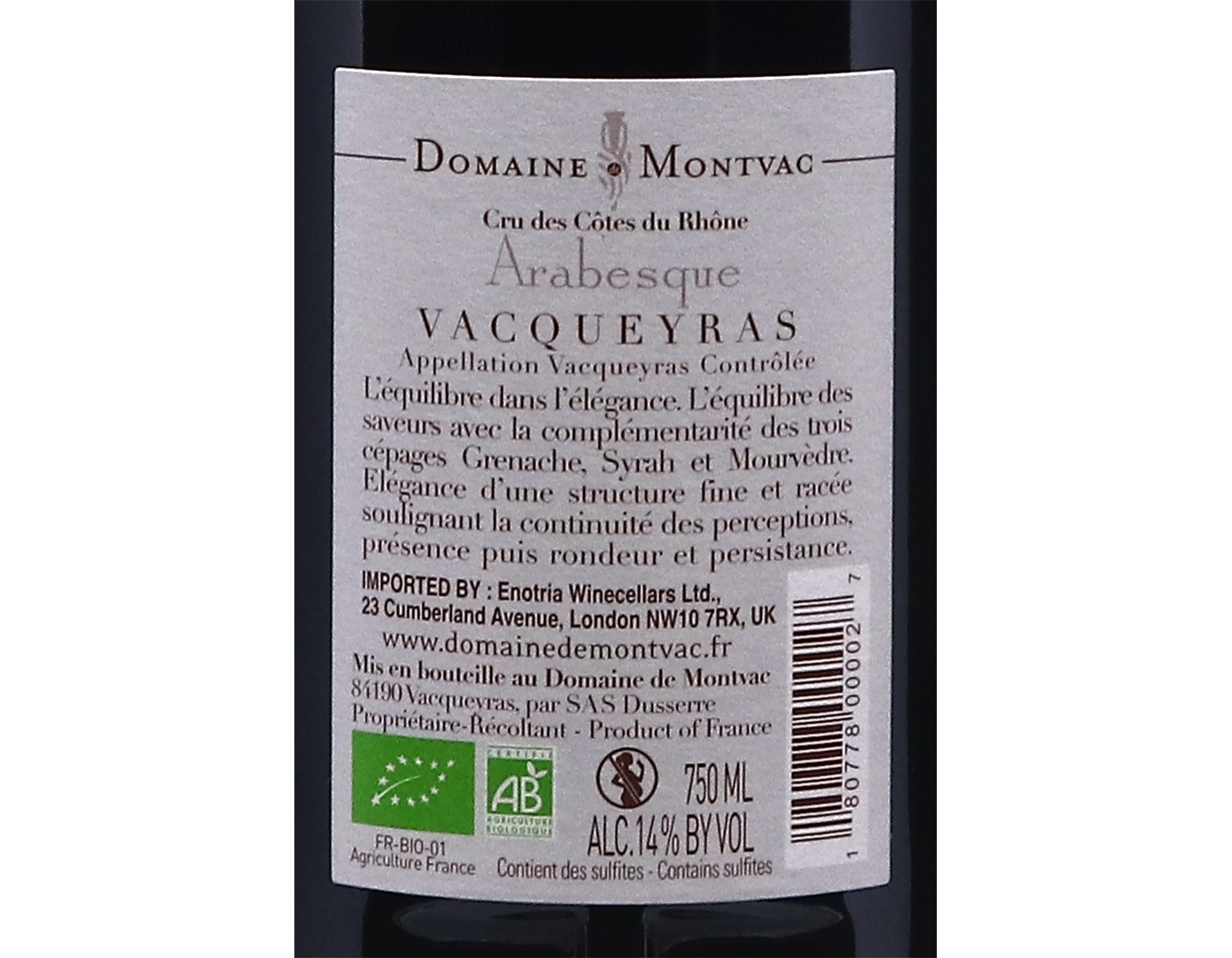 Vacqueyras Arabesque Domaine de Montvac 2020