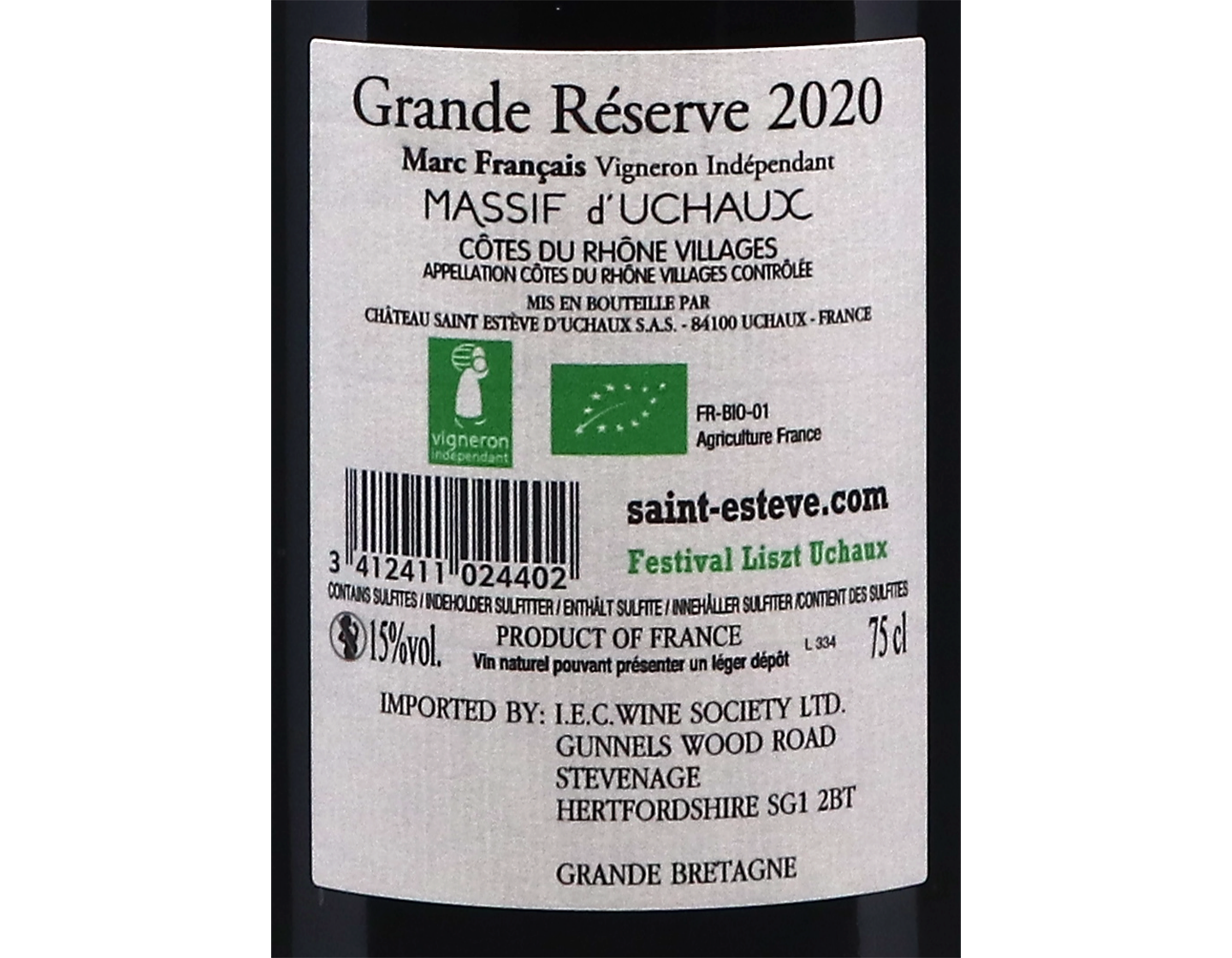 Massif d Uchaux Grand Reserve Chateau Saint Esteve ORGANIC 2020