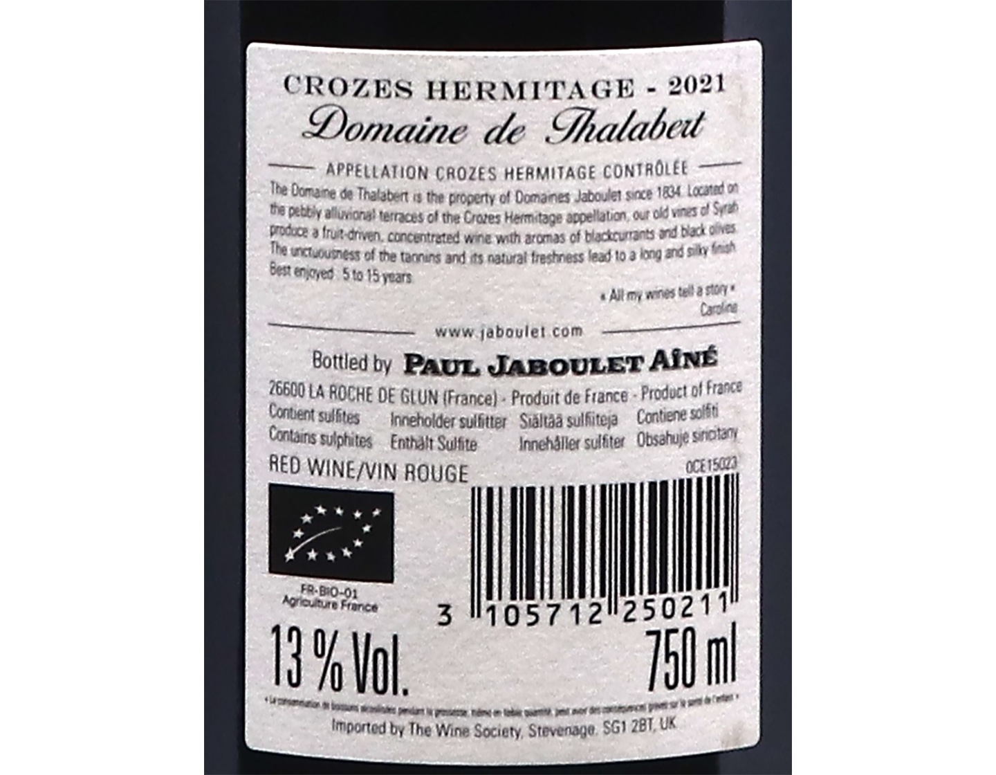 Crozes Hermitage Domaine de Thalabert Paul Jaboulet Aine 2021 ORGANIC