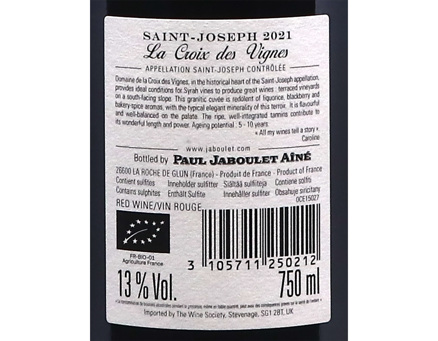 Saint Joseph La Croix des Vignes Paul Jaboulet Aine 2021 ORGANIC