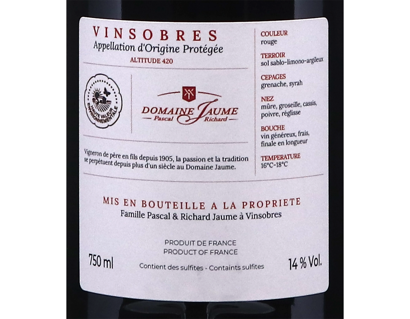 Vinsobres Altitude 420 Domaine Jaume 2021 Red