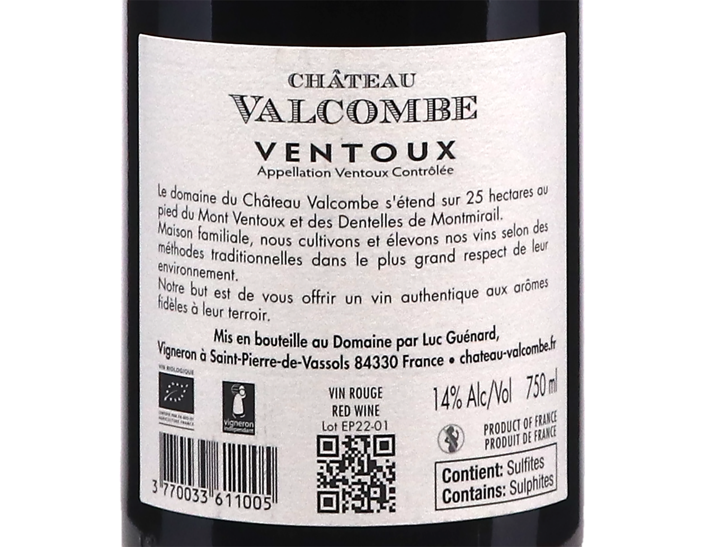 Ventoux Epicure Chateau Valcombe 2022 ORGANIC