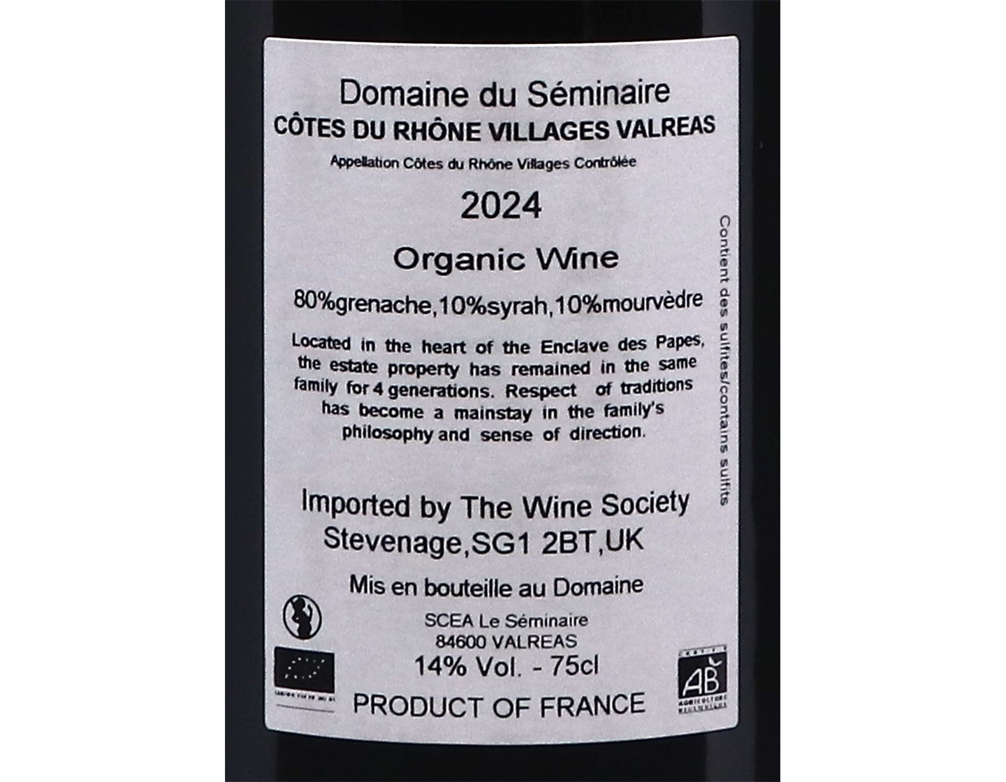 Valreas Cotes du Rhone Villages Domaine du Seminaire 2024