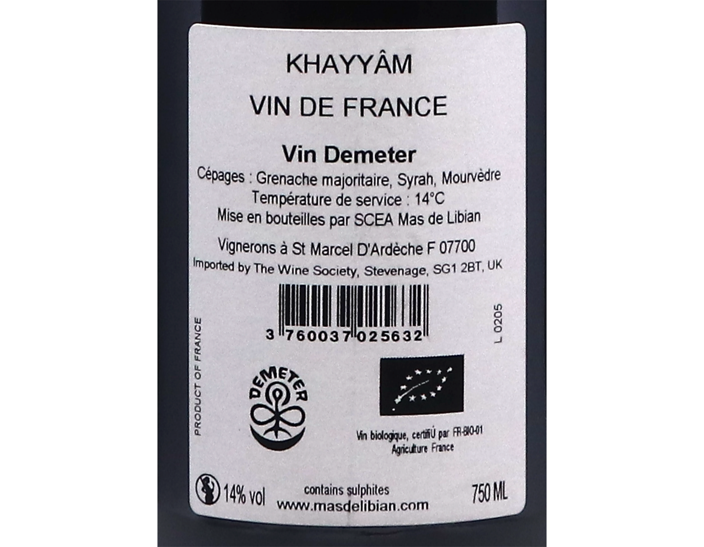 Omar Khayyam Mas du Libian Vin de France ORGANIC 2023