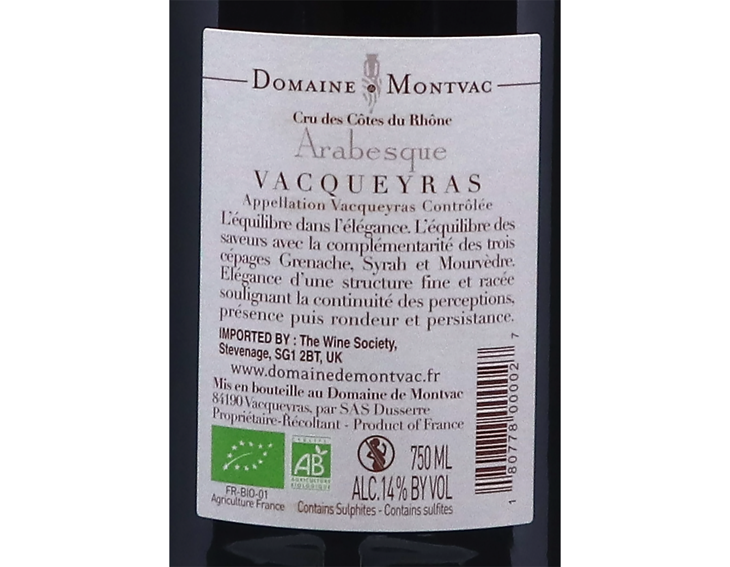 Vacqueyras Arabesque Domaine de Montvac 2022