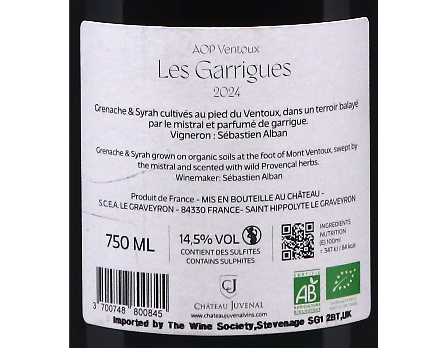 Ventoux Rouge Les Garrigues Chateau Juvenal 2024