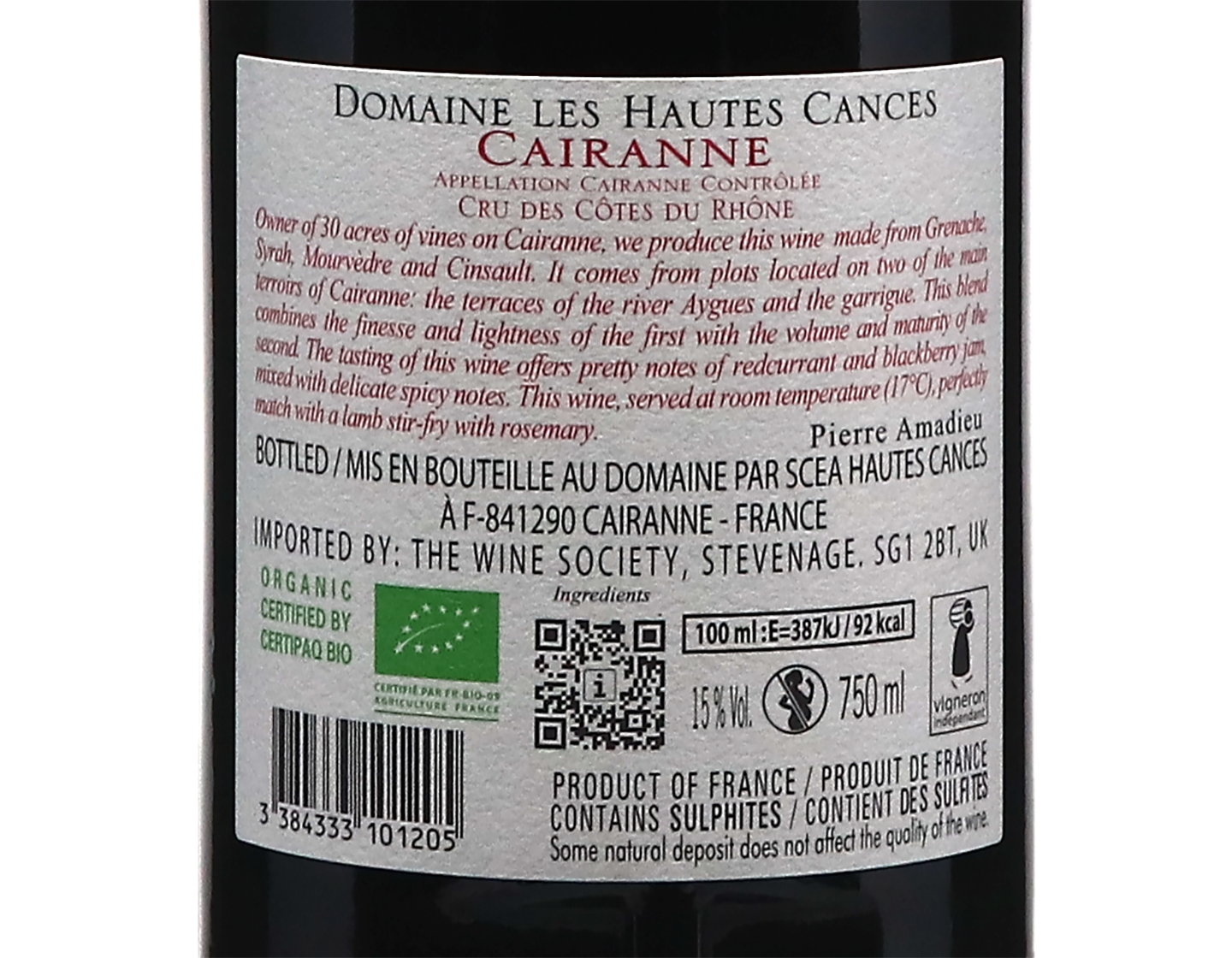 Cairanne Domaine des Hautes Cances Amadieu 2023