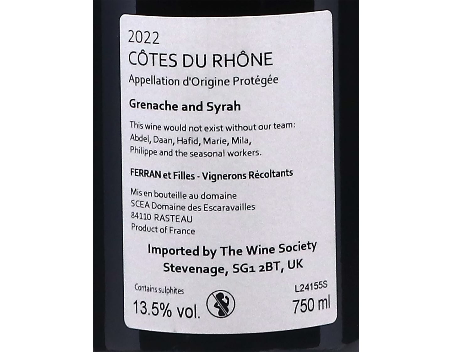 Côtes-du-Rhône Sablières, Domaine des Escaravailles 2022