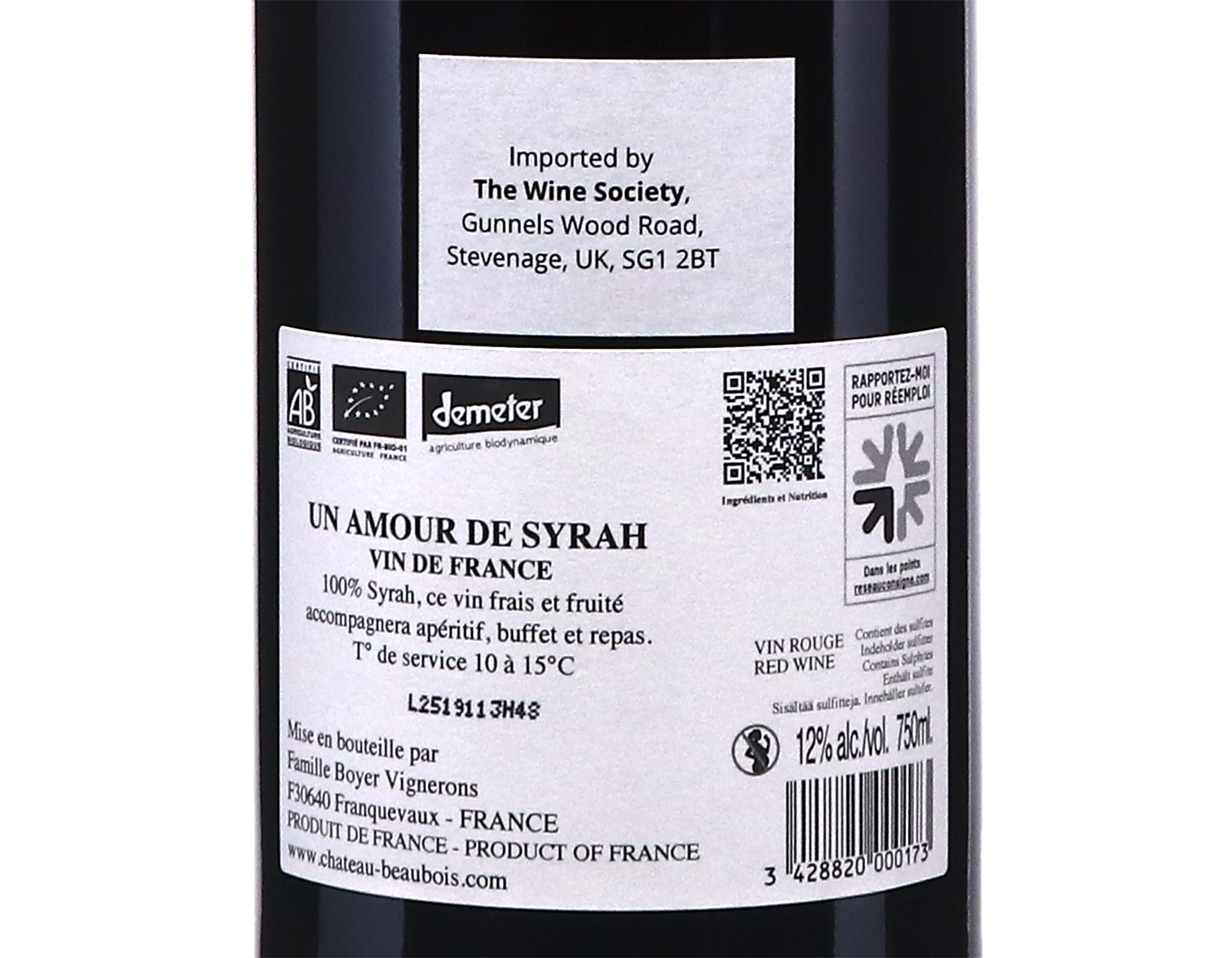 Un Amour de Syrah, Chateau Beaubois 2024 ORGANIC
