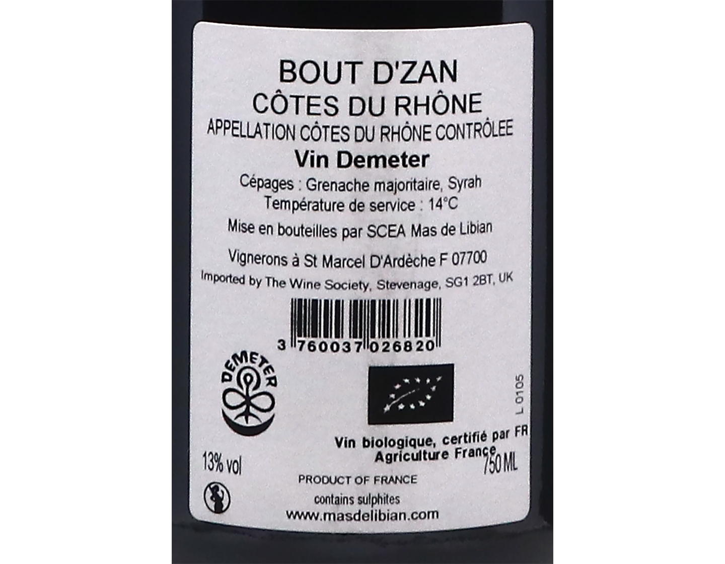 Cotes du Rhone Bout d'Zan, Mas de Libian 2024 ORGANIC