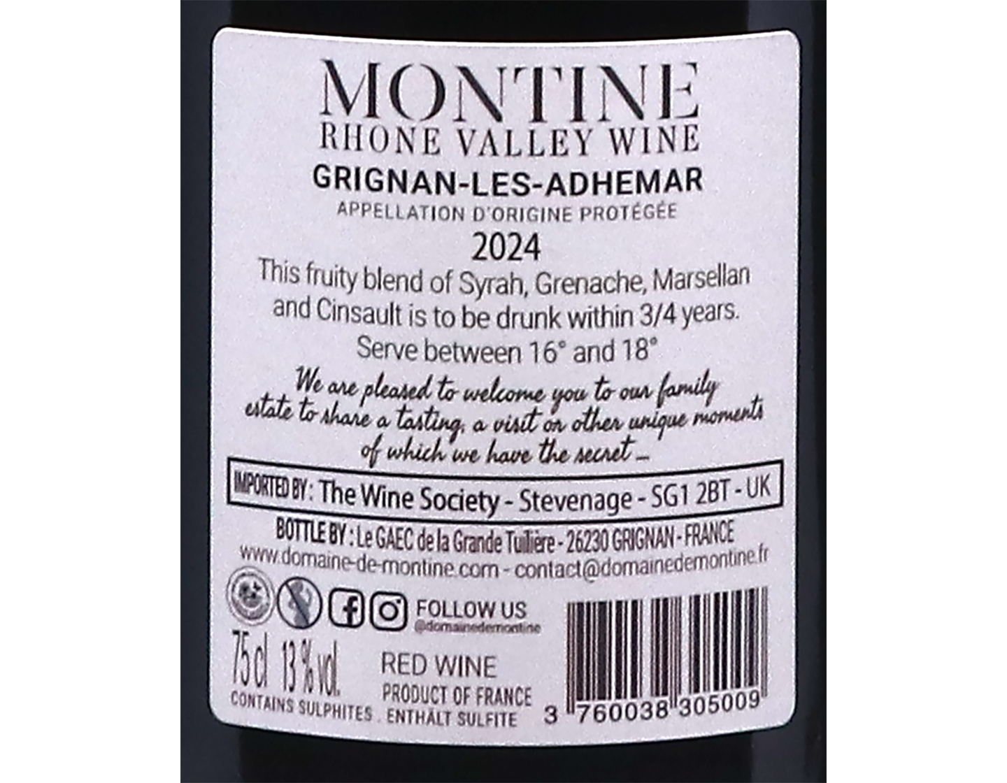 Grignan-les-Adhemar Rouge, Gourmandise, Domaine de Montine 2024