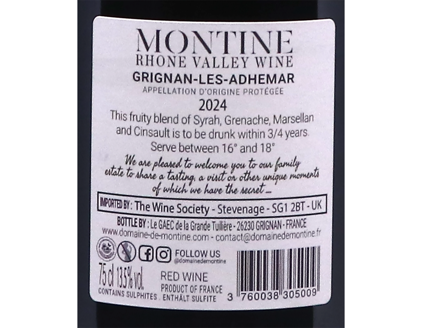 Grignan les Adhemar Rouge Gourmandise Domaine de Montine 2024
