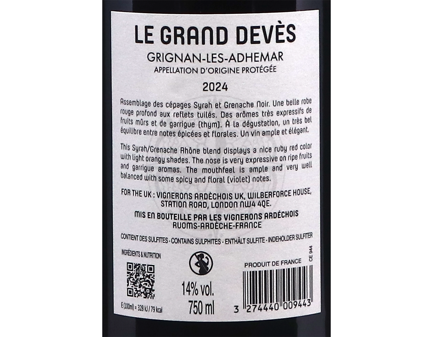 Le Grand Deves,AOP Grignan-Les-Adhemar 2024 Vignerons Ardechois