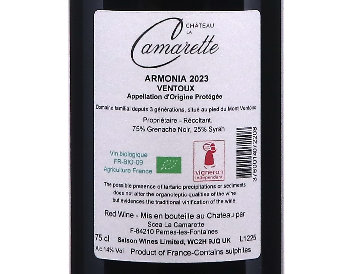 Armonia AOC Ventoux Red 2023 Domaine de la Camarette