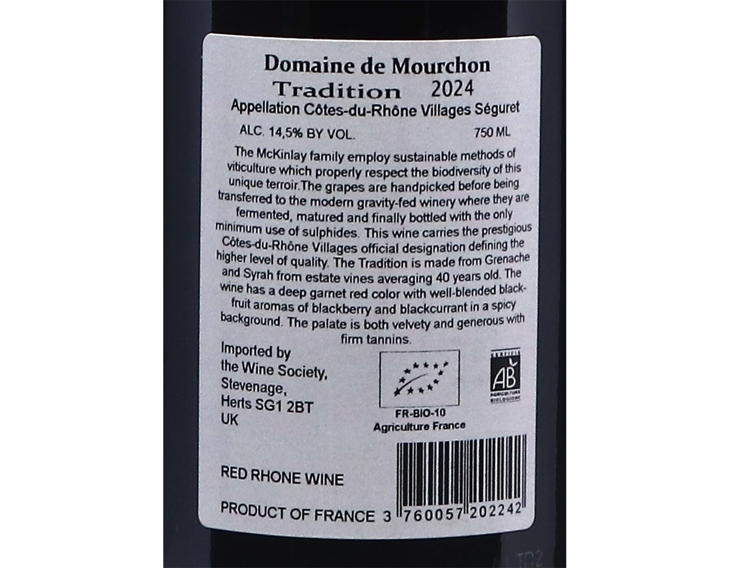 Seguret Cotes du Rhone Villages Tradition Domaine de Mourchon 2024
