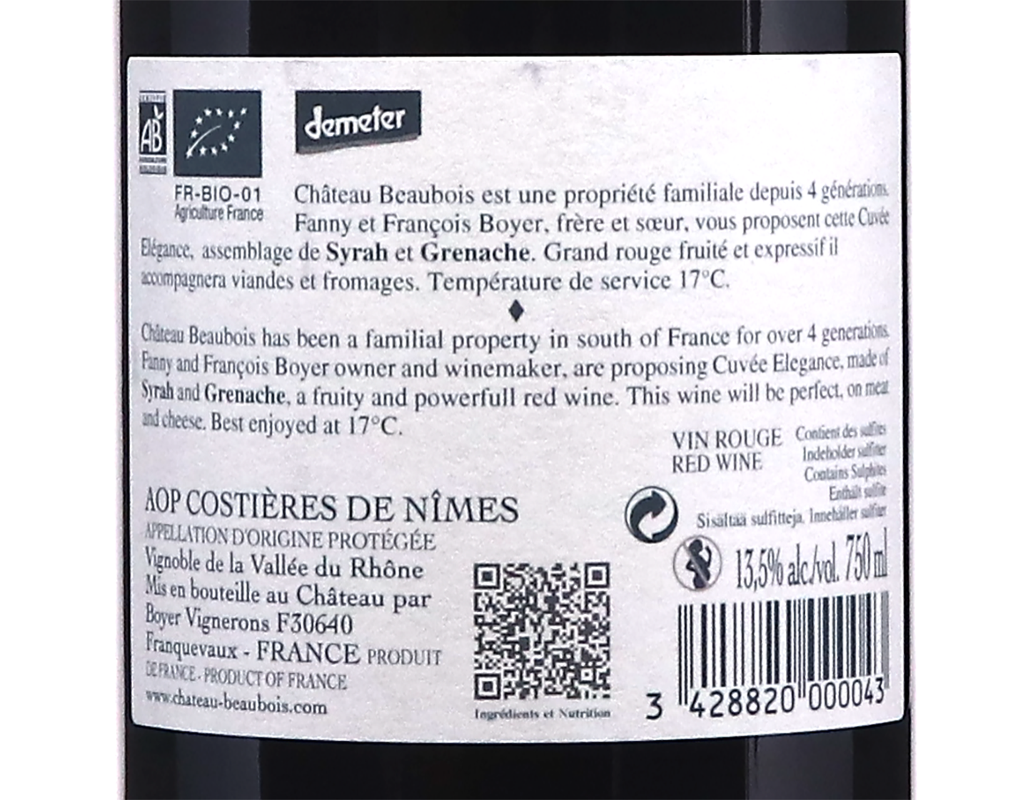 Costieres de Nimes Elegance Rouge Chateau Beaubois 2024