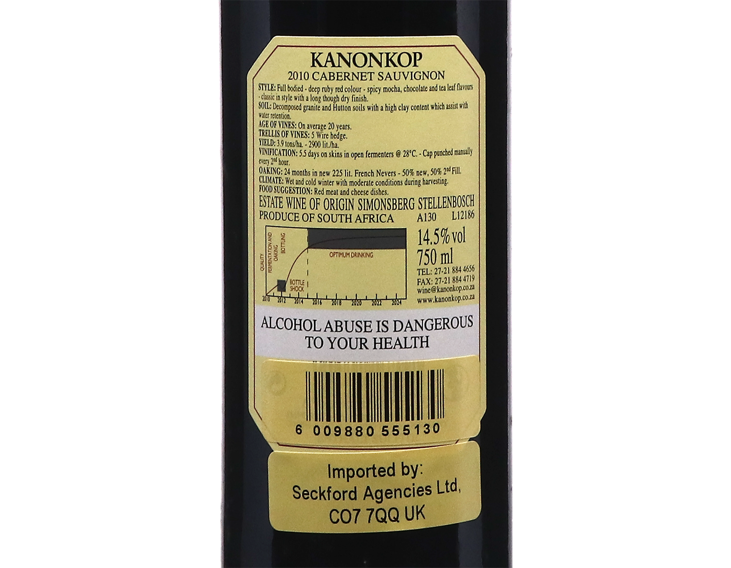Kanonkop Estate Cabernet Sauvignon Simonsberg Stellenbosch 2010