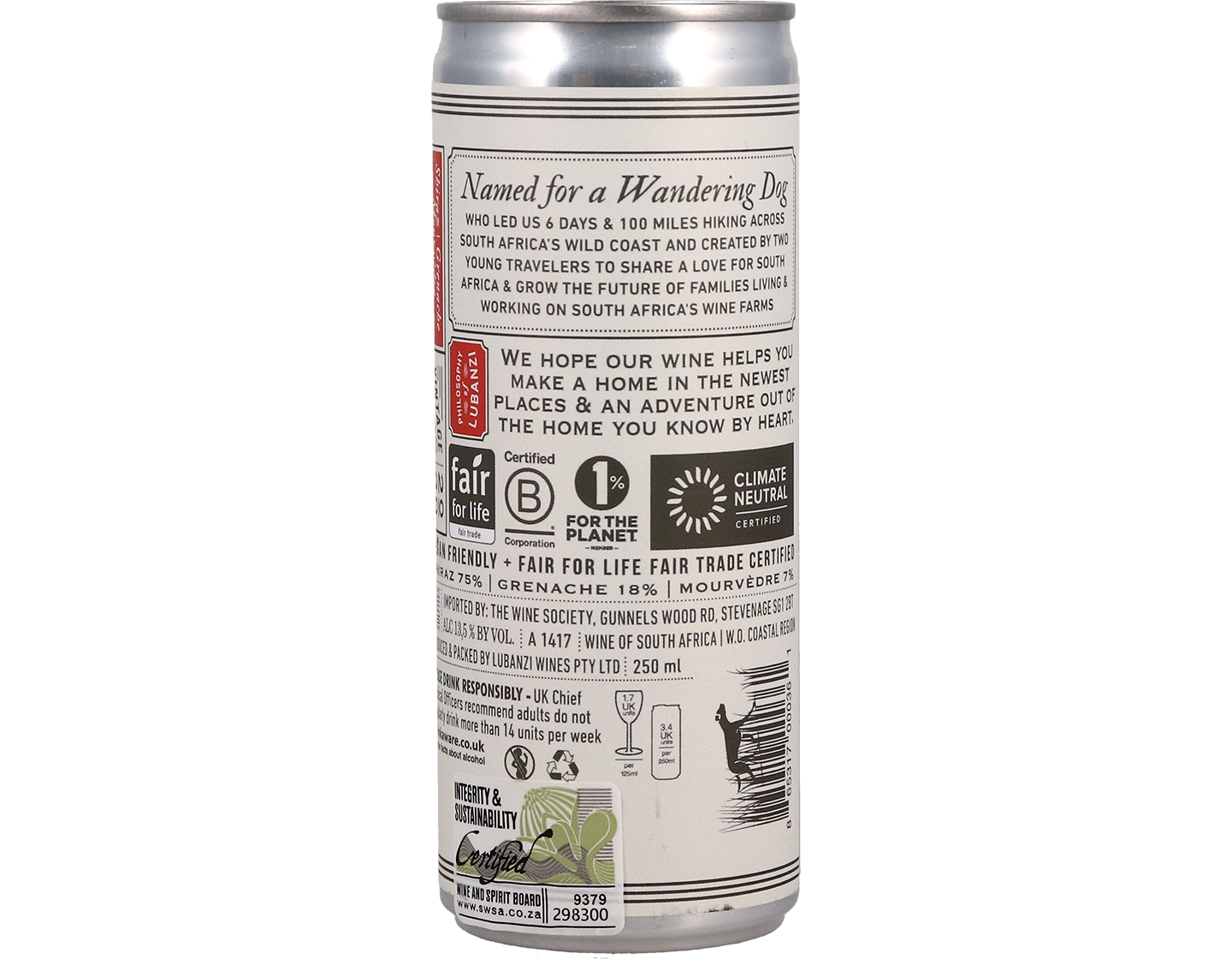 Lubanzi Shiraz Grenache Mourvèdre, Coastal 2020 250ml can