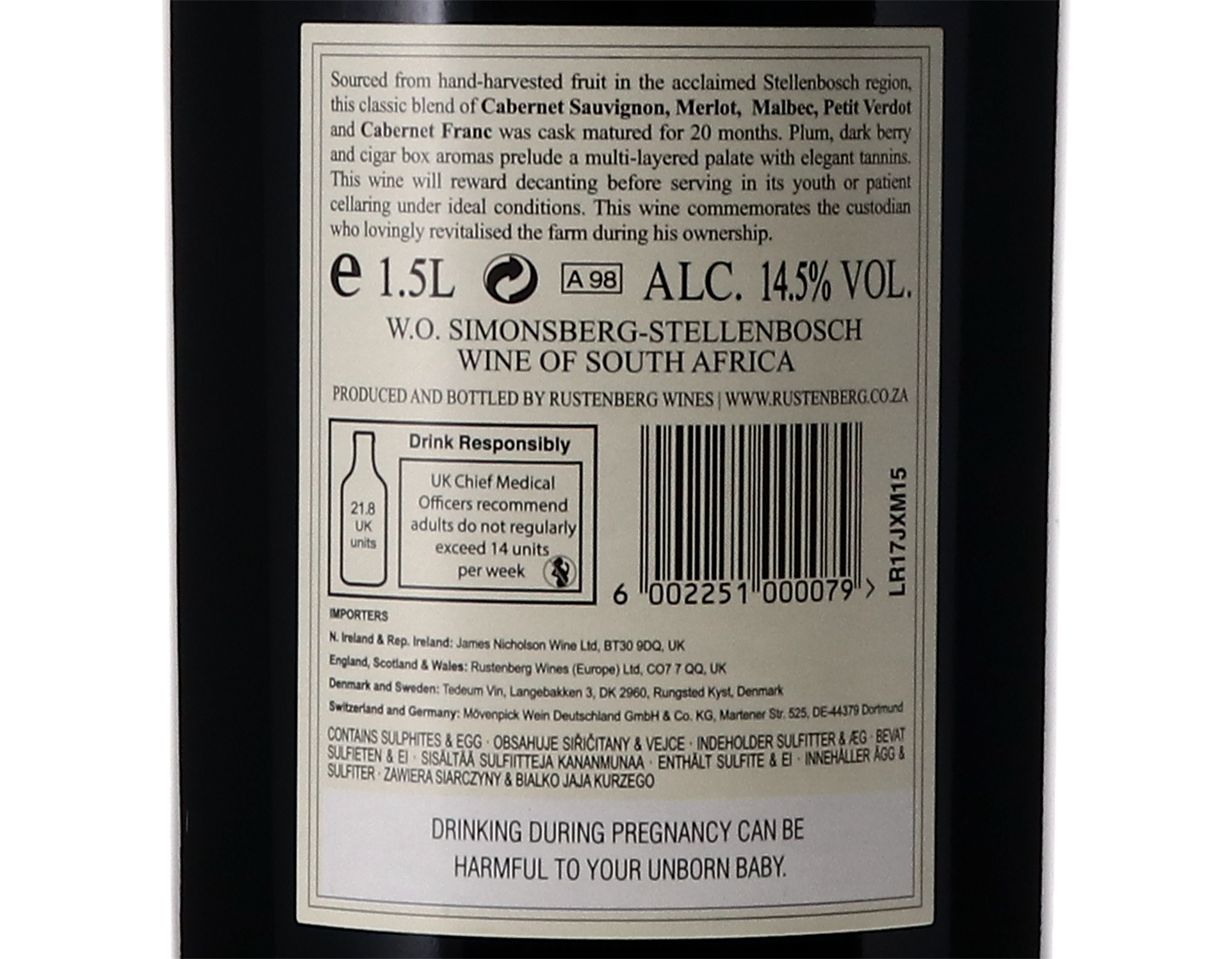 Magnum of Rustenberg John X Merriman Simonsberg Stellenbosch 2017