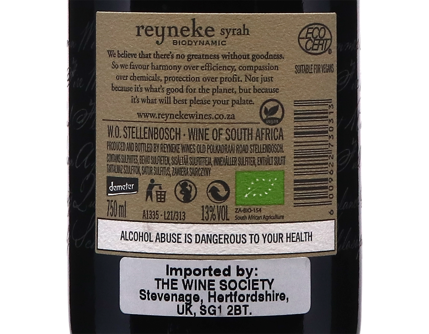 Reyneke Organic Syrah Stellenbosch 2020