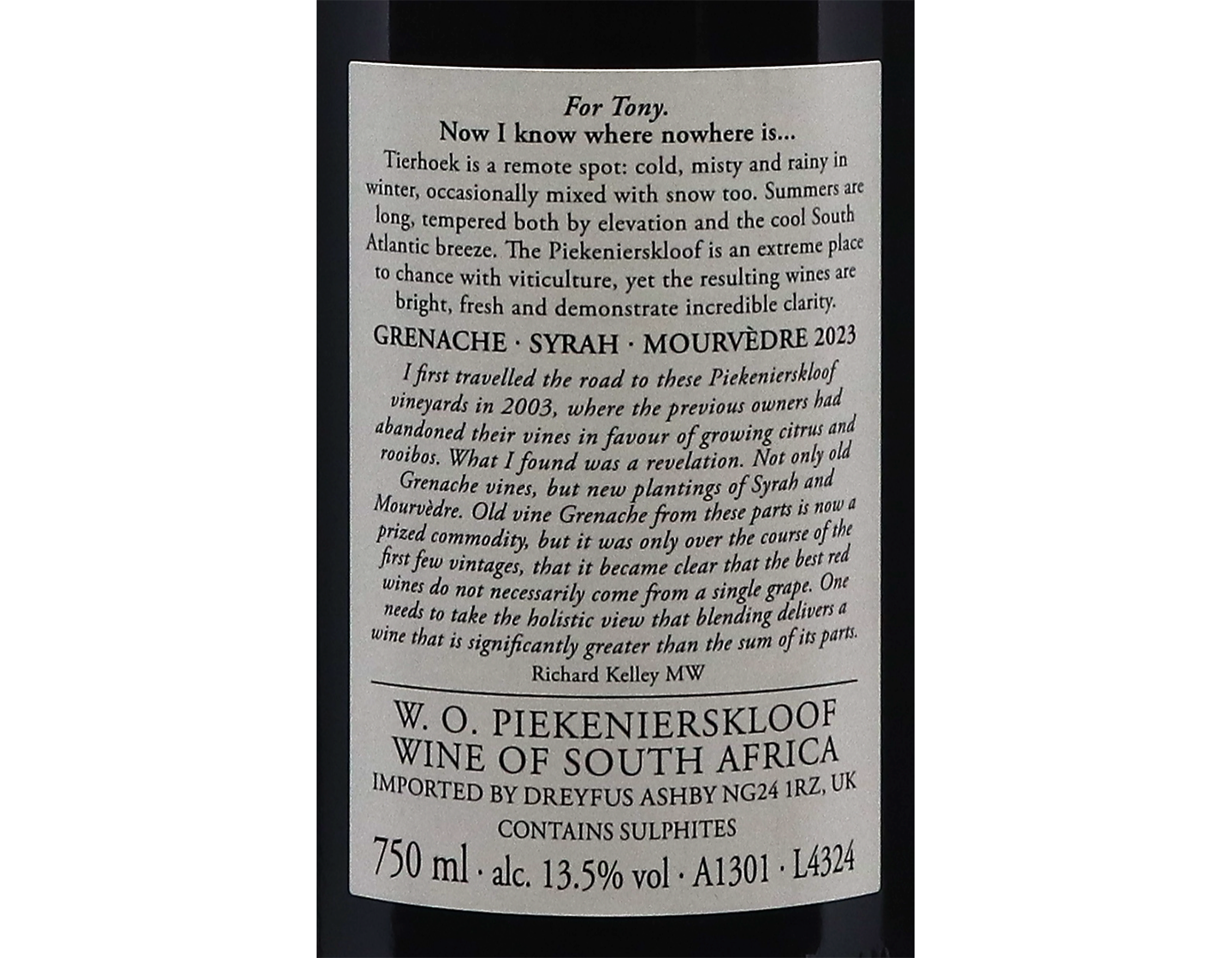 Tierhoek Red in collaboration with Lukas van Loggerenberg Piekenierskloof 2023
