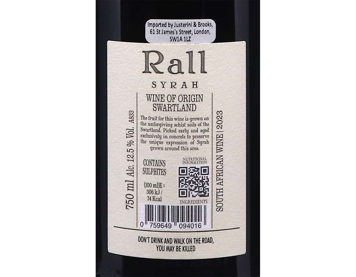 Rall Syrah,Swartland 2023