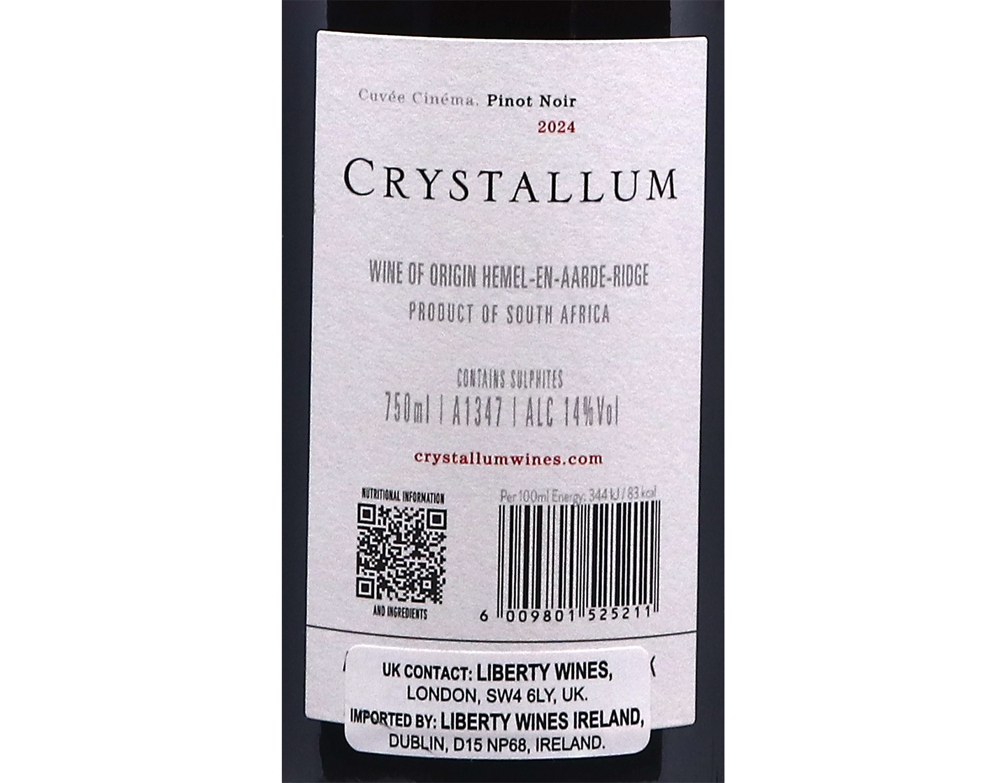 Crystallum Cuvee Cinema Pinot Noir Hemel en Aarde Ridge 2024 ONE BOTTLE PER MEMBER