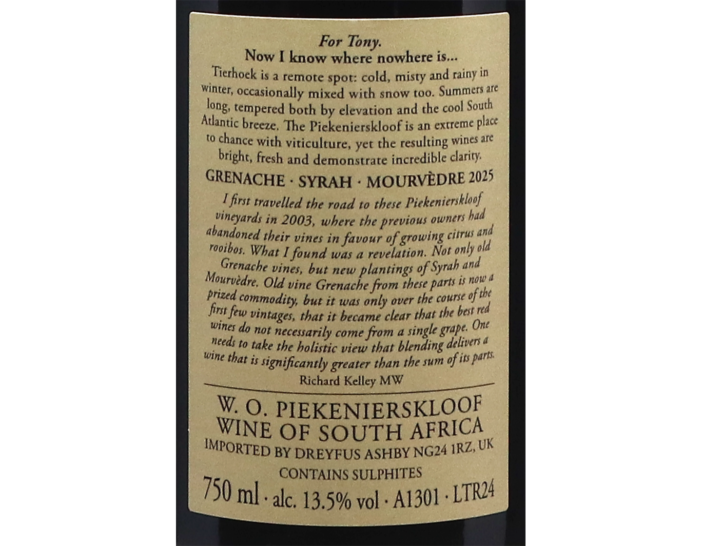 Tierhoek Red Blend in collaboration with Lukas van Loggerenberg 2025