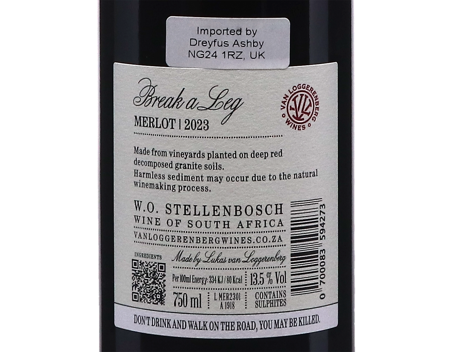 Van Loggerenberg Break a Leg Merlot Stellenbosch 2023