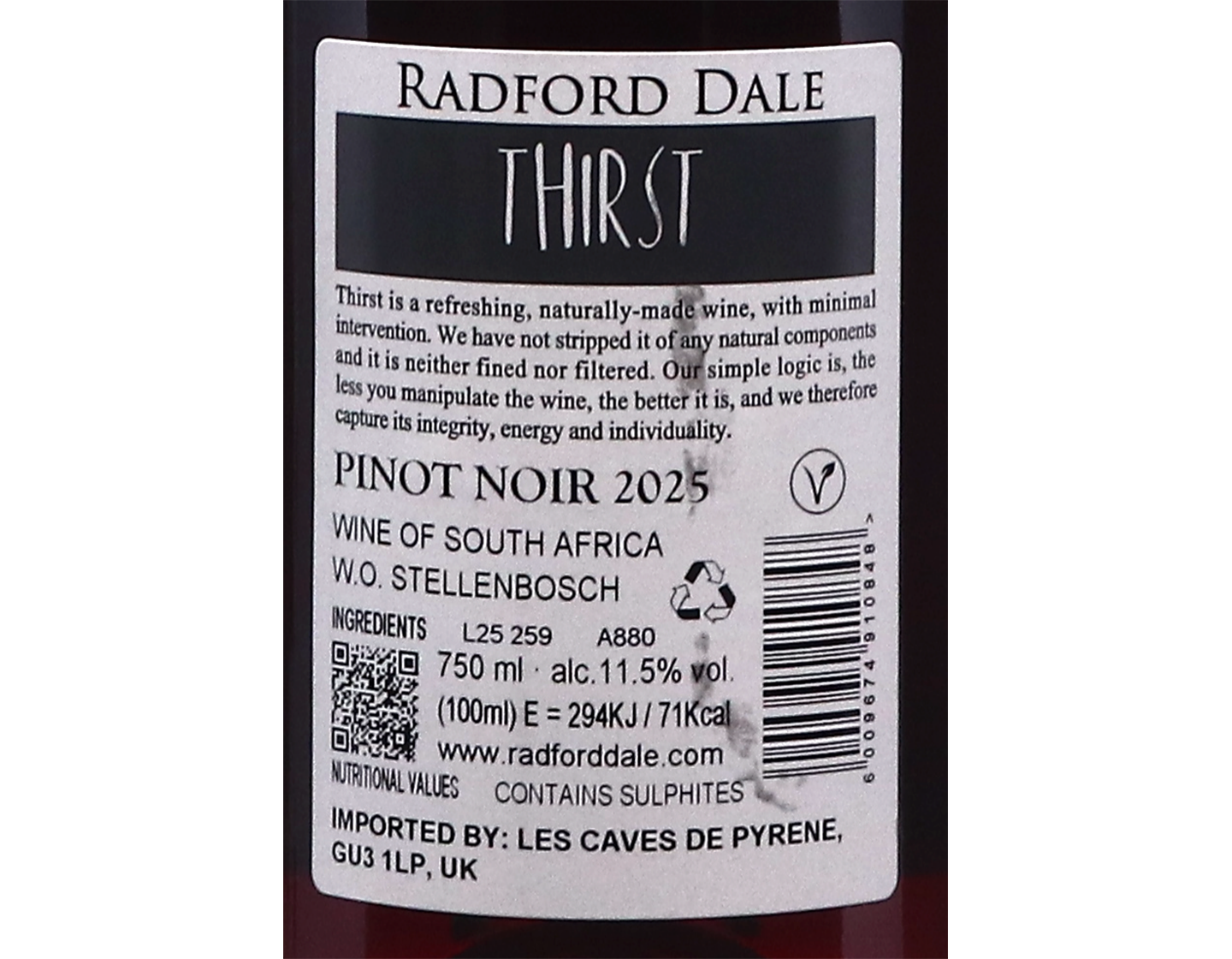 Radford Dale Thirst Pinot Noir Stellenbosch 2025 11.5%