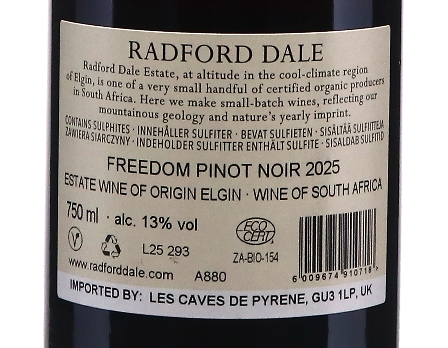 Radford Dale Freedom Pinot Noir Elgin 2025 ORGANIC