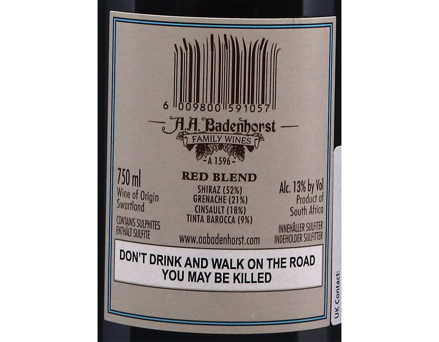 A A Badenhorst Kalmoesfontein Red Blend Swartland 2015 MX ONLY