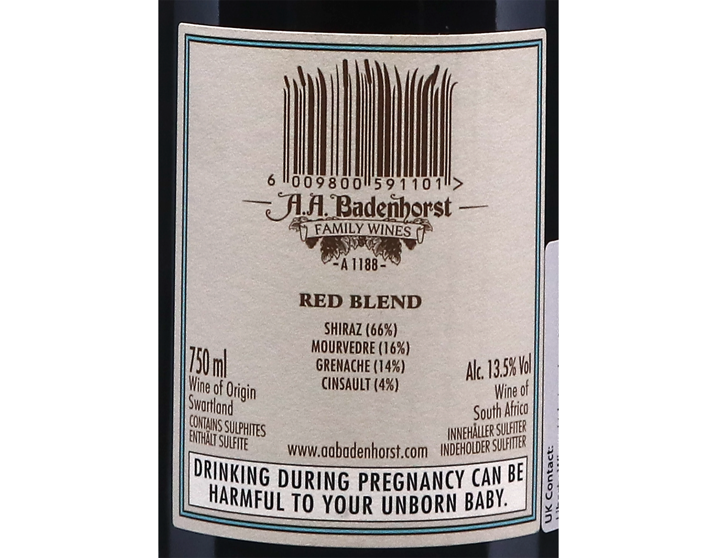 A A Badenhorst Kalmoesfontein Red Blend Swartland 2009