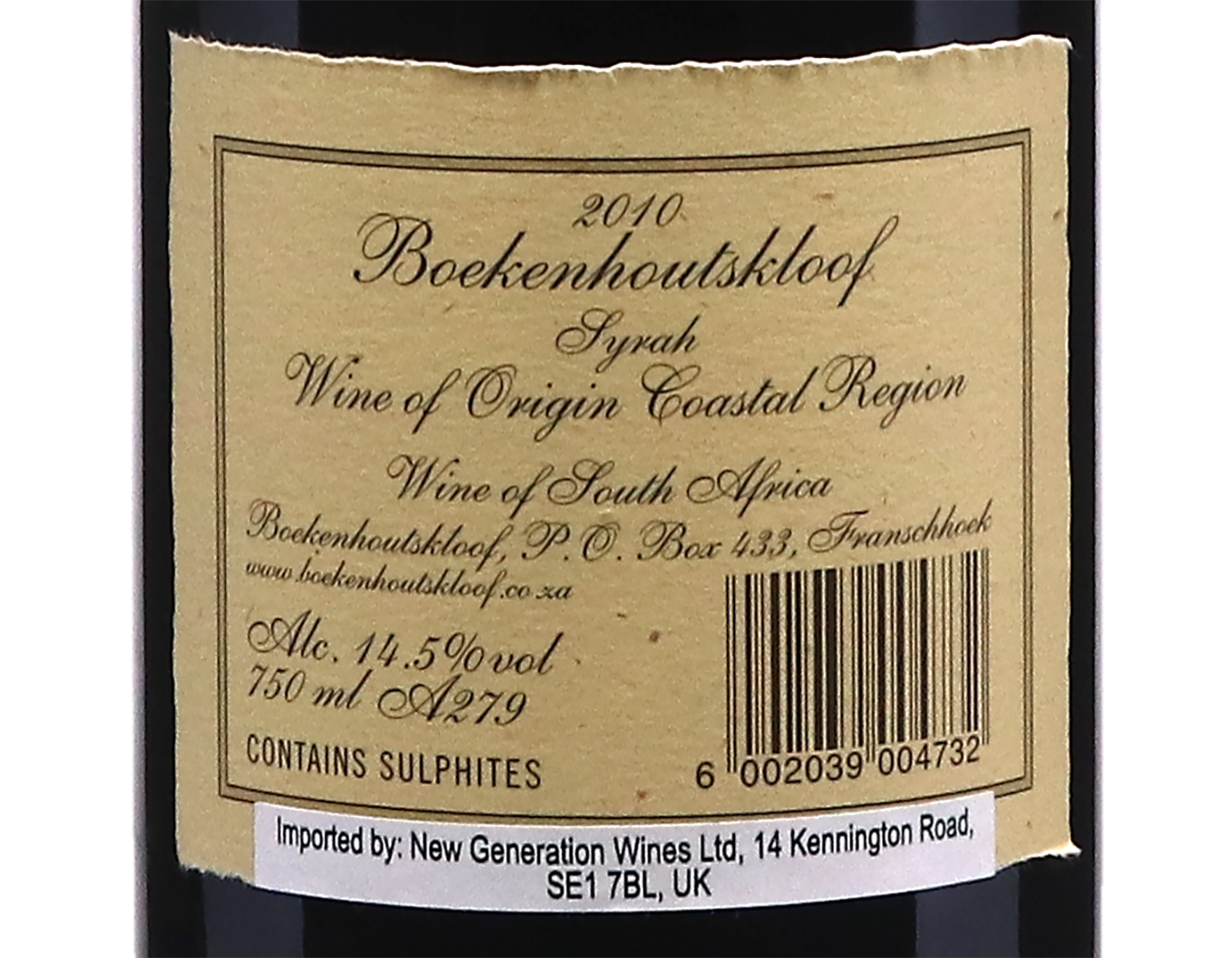 Boekenhoutskloof Syrah, Coastal, 2010