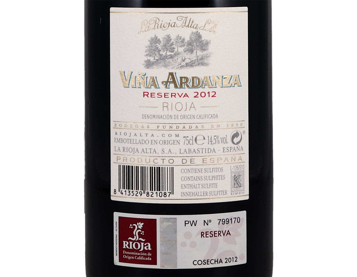 La Rioja Alta Viña Ardanza Reserva, Rioja 2012