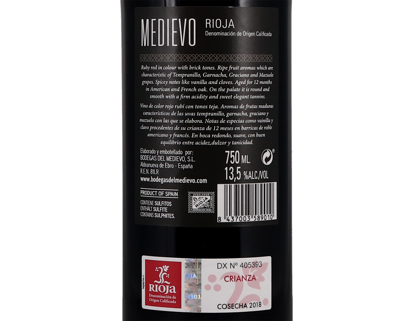 Bodegas Medievo Crianza Rioja 2018