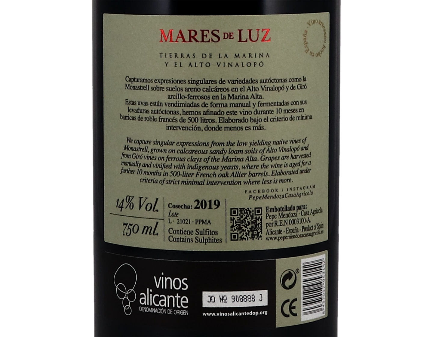 Pepe Mendoza Mares de Luz Monastrell Giro 2019 Alicante