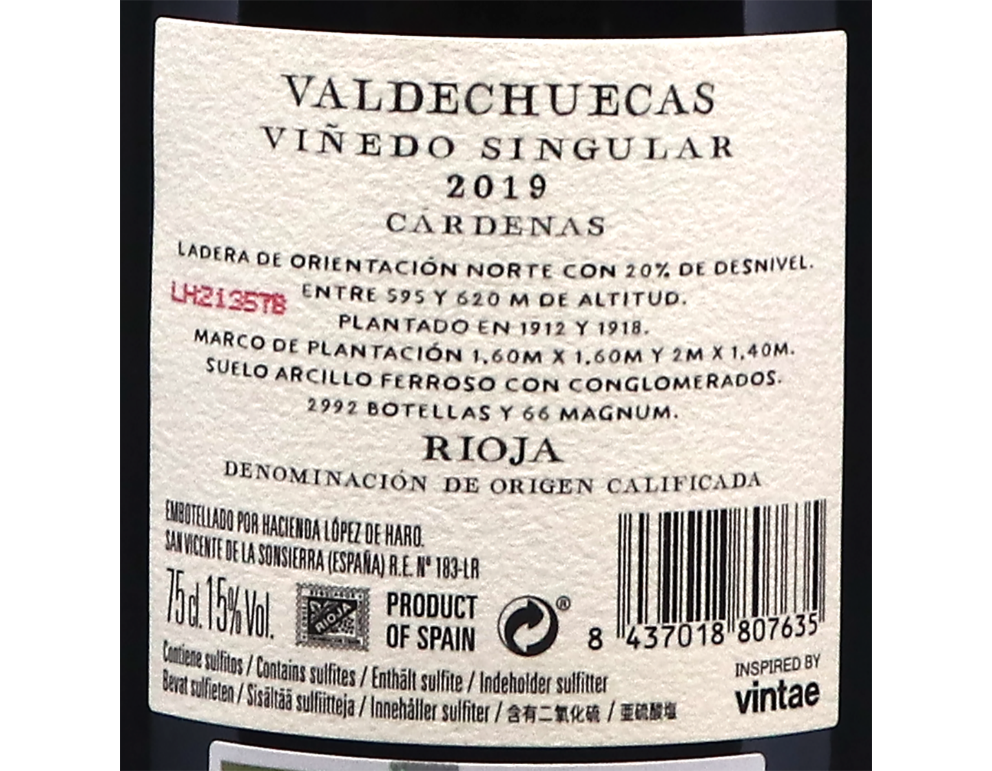 El Pacto Vinedo Singulare Valdechuecas Rioja 2019