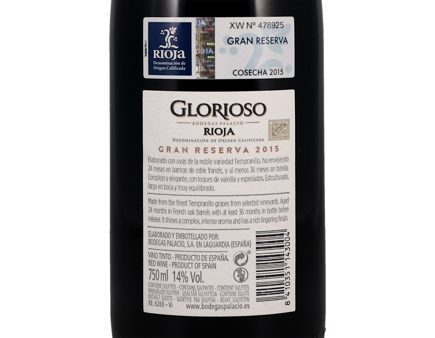 Glorioso Gran Reserva, Rioja 2015