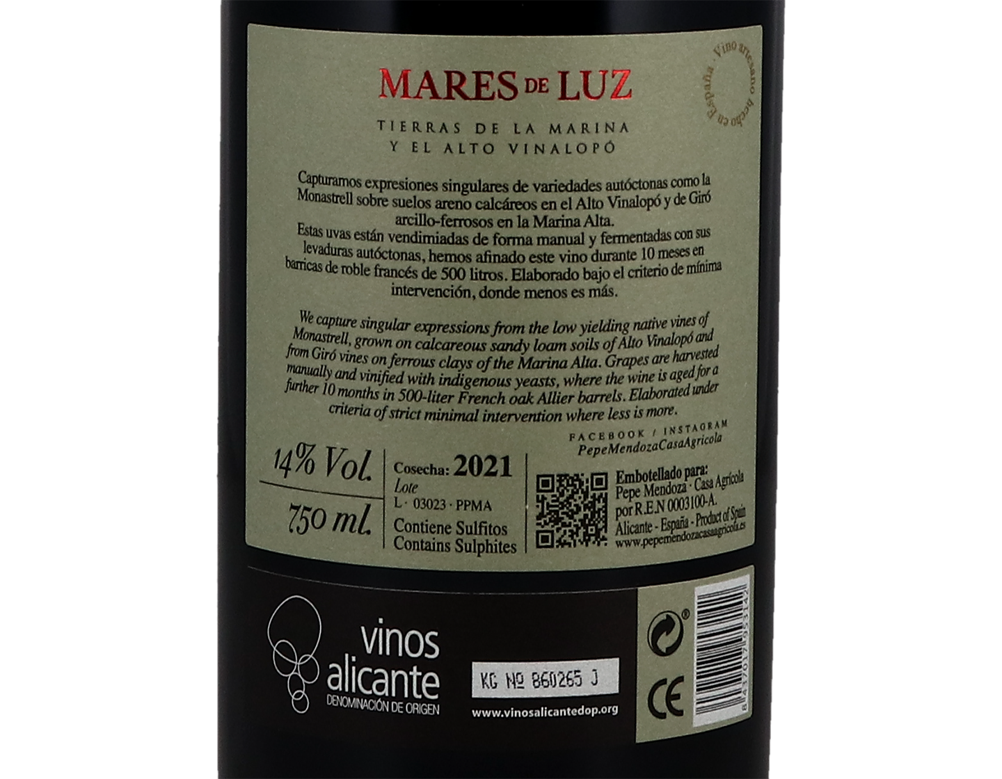 Pepe Mendoza Mares de Luz Monastrell Giro 2021 Alicante