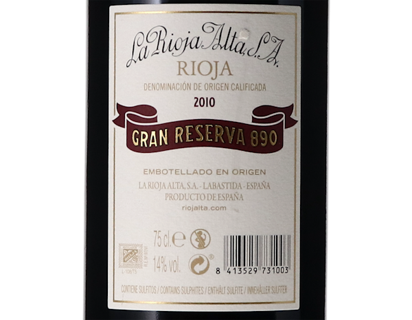 La Rioja Alta 890 Gran Reserva, Rioja 2010