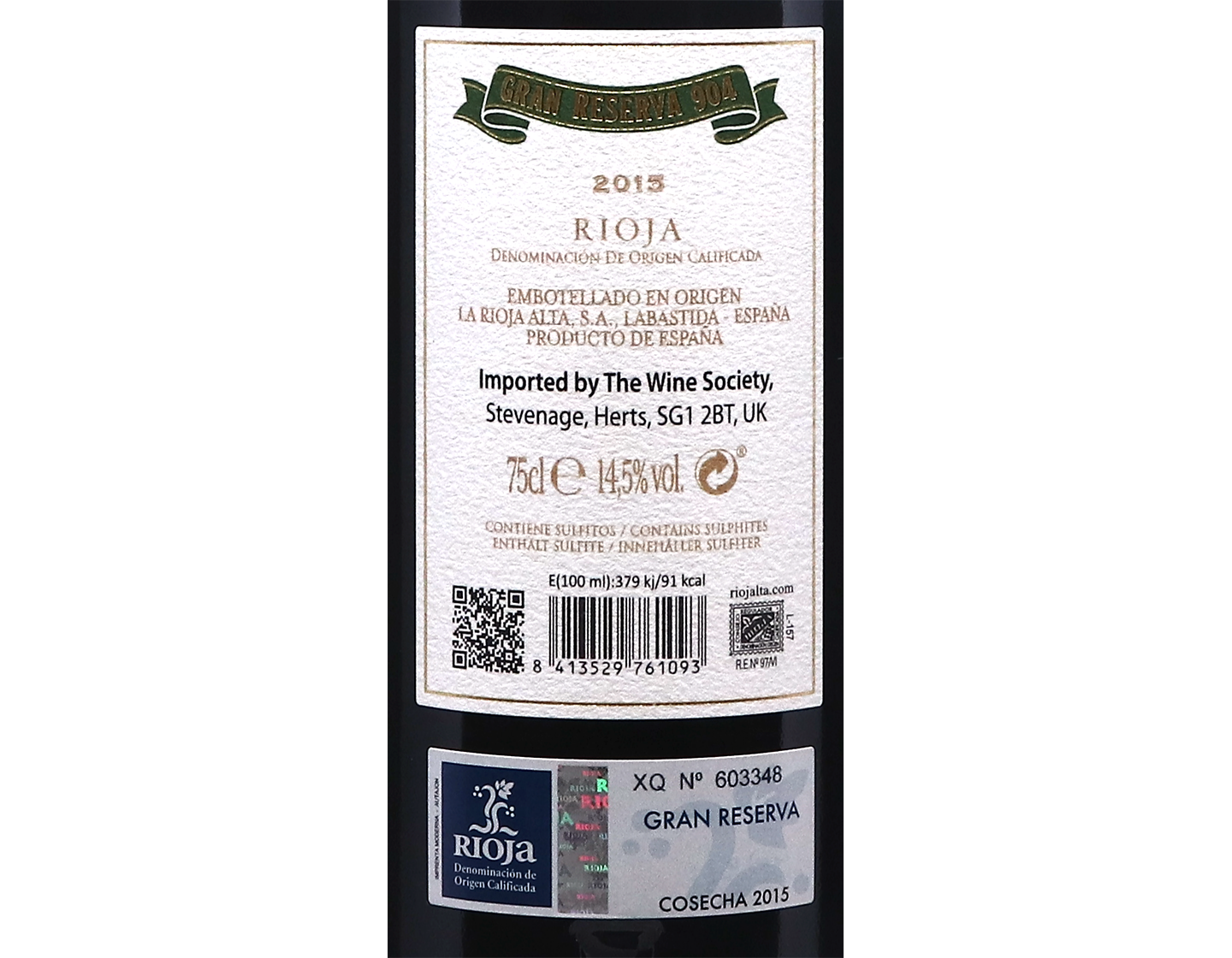 La Rioja Alta 904 Gran Reserva Seleccion Especial, Rioja 2015