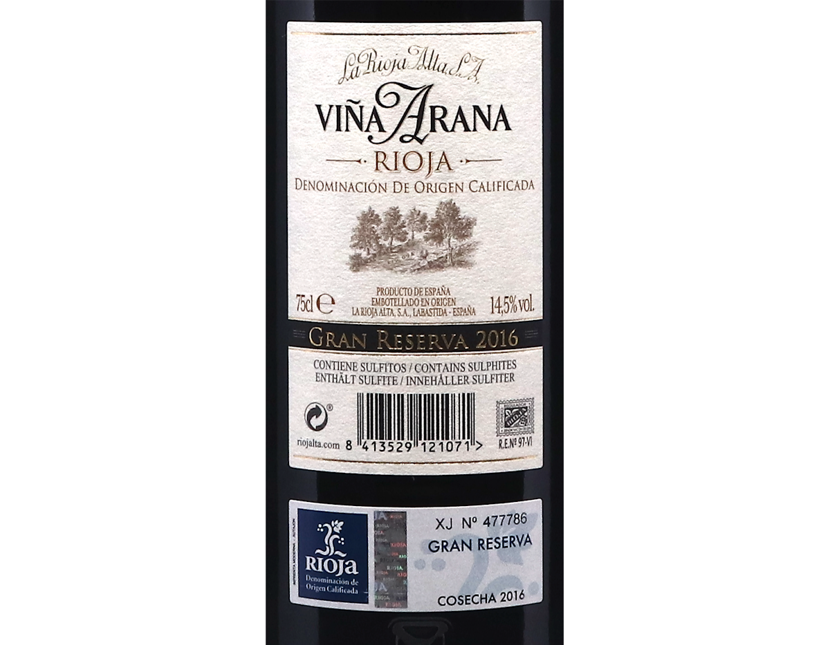 La Rioja Alta Viña Arana Gran Reserva, Rioja 2016