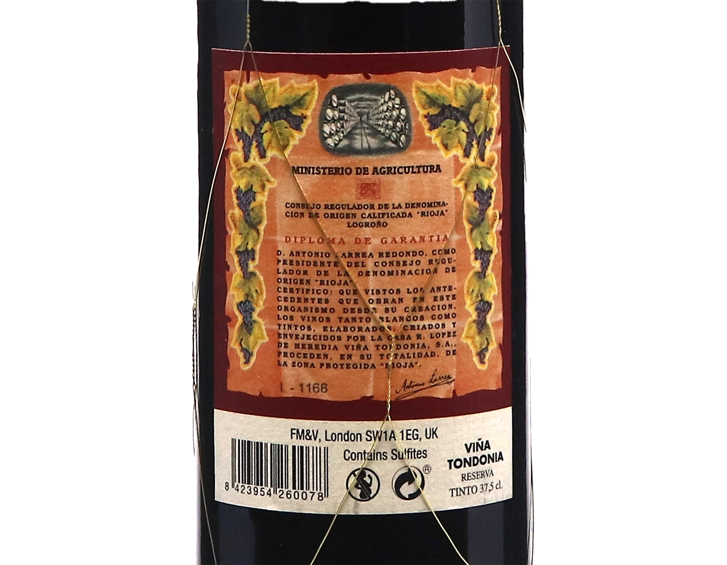 Half bottle of Lopez de Heredia Vina Tondonia Reserva Rioja 2012