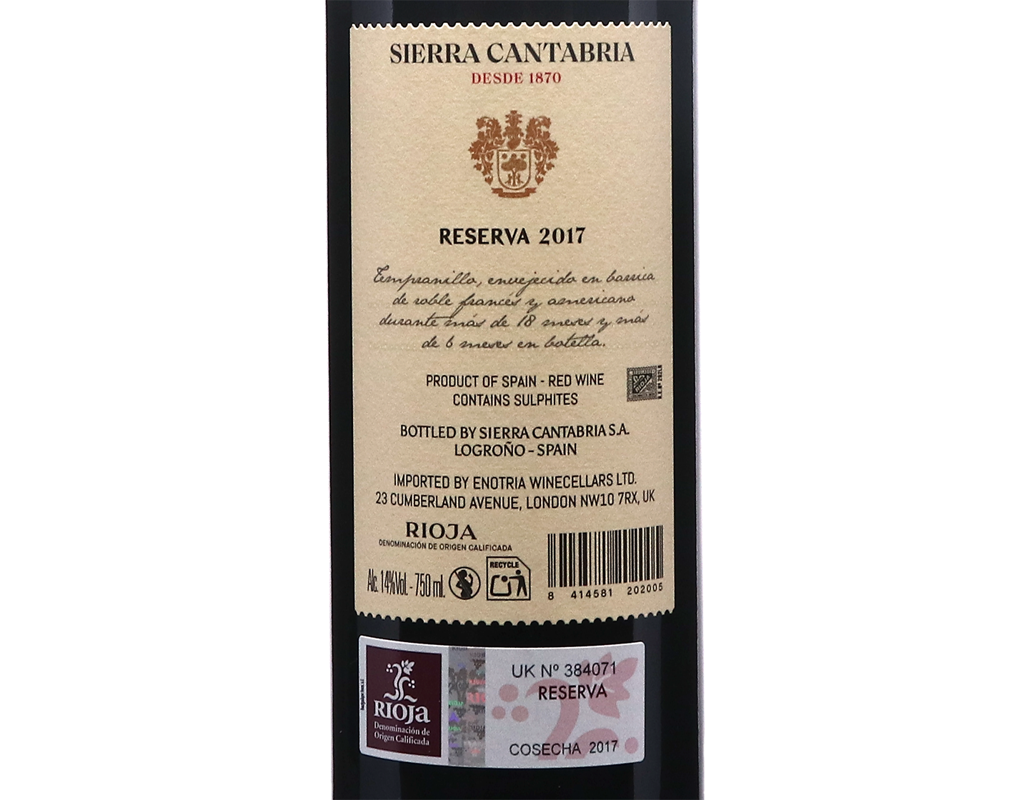 Sierra Cantabria Reserva Rioja 2017
