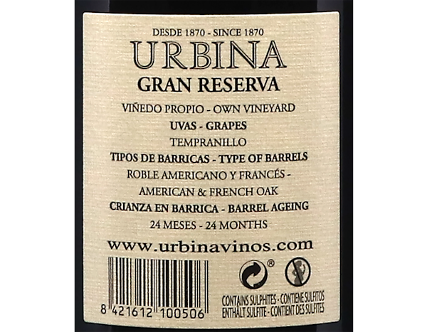 Bodegas Urbina Gran Reserva Blue Label, Rioja 2004