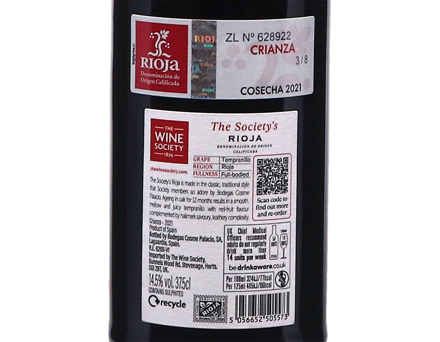 Half bottle of The Society's Rioja Crianza 2021
