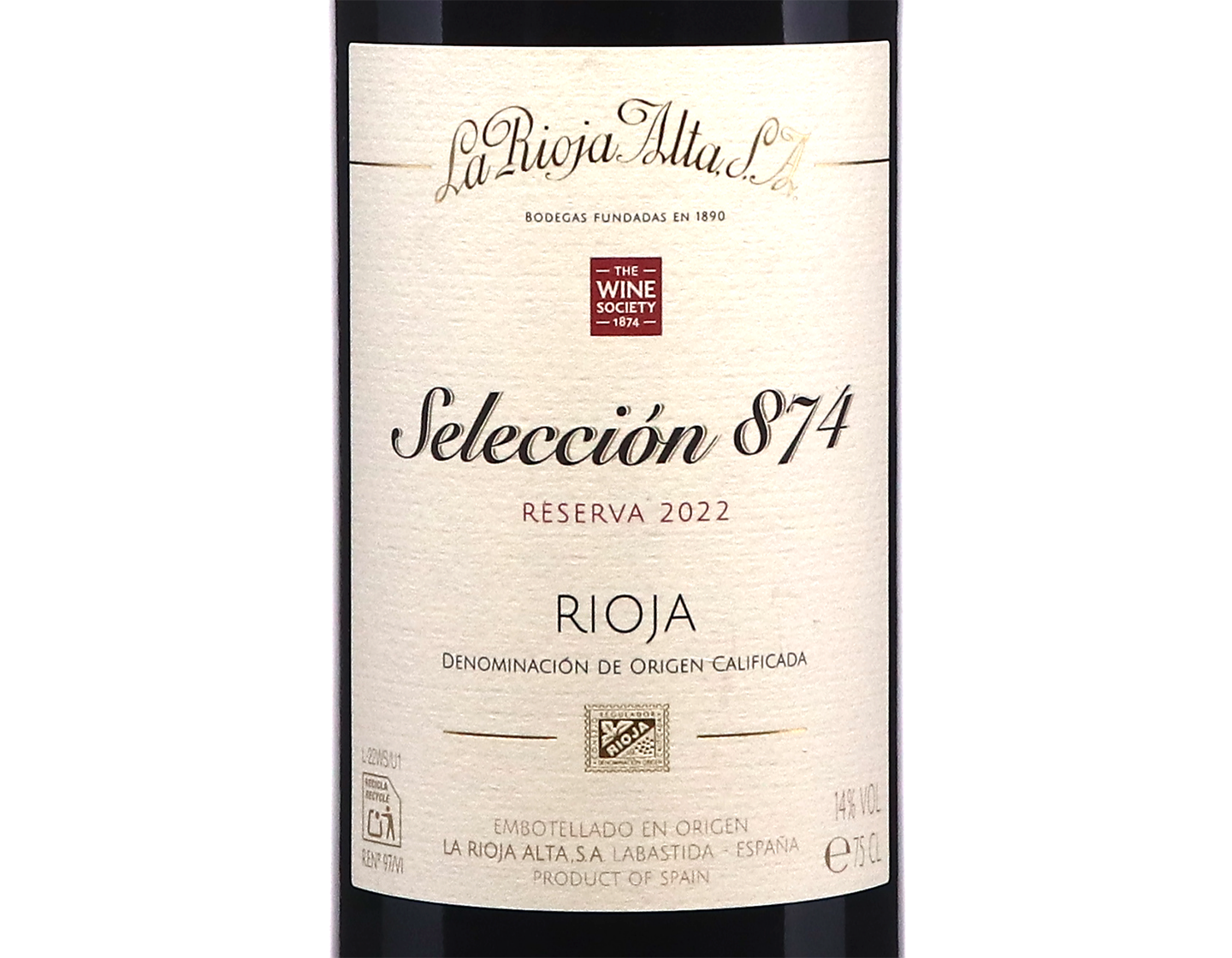 La Rioja Alta Seleccion 874 Reserva Rioja 2022