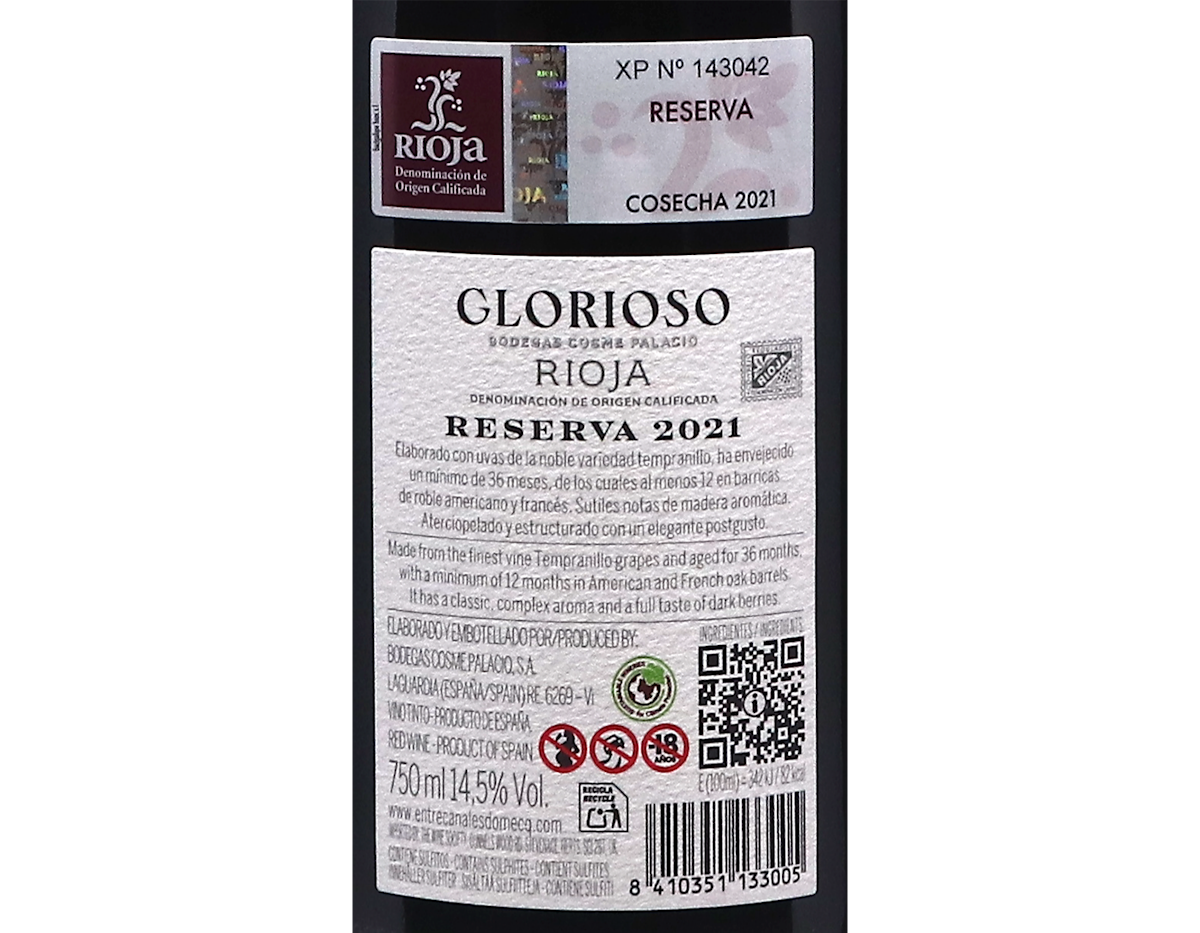 Rioja Riserva Label Glorioso Reserva, Rioja 2021